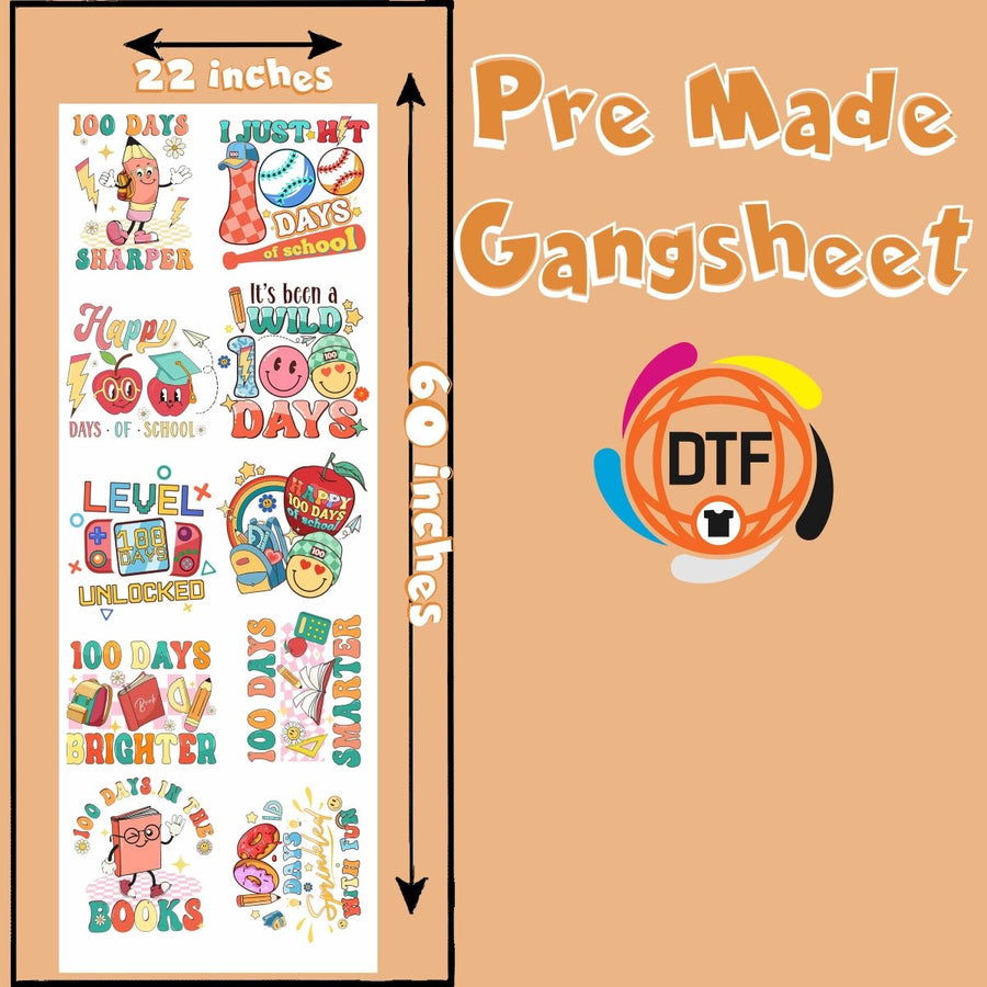 100 Days of Learning Collective Premade DTF Gangsheet - Buy Bulk DTF