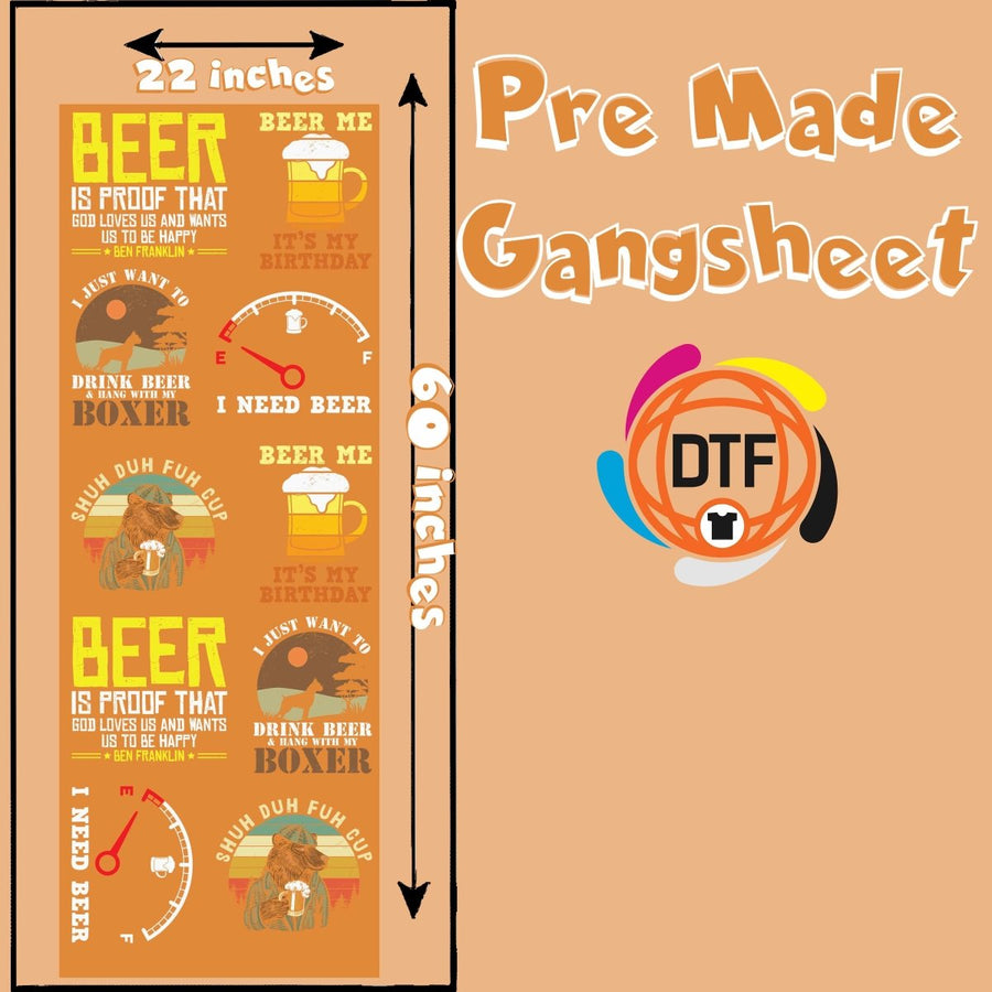 Beer - Double Gang Premade DTF Gangsheet - Buy Bulk DTF