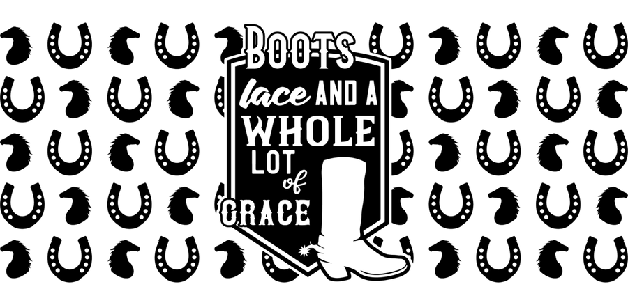 Boots lace and a whole lot of grace - UV DTF Libbey Glass Wrap - Buy Bulk DTF