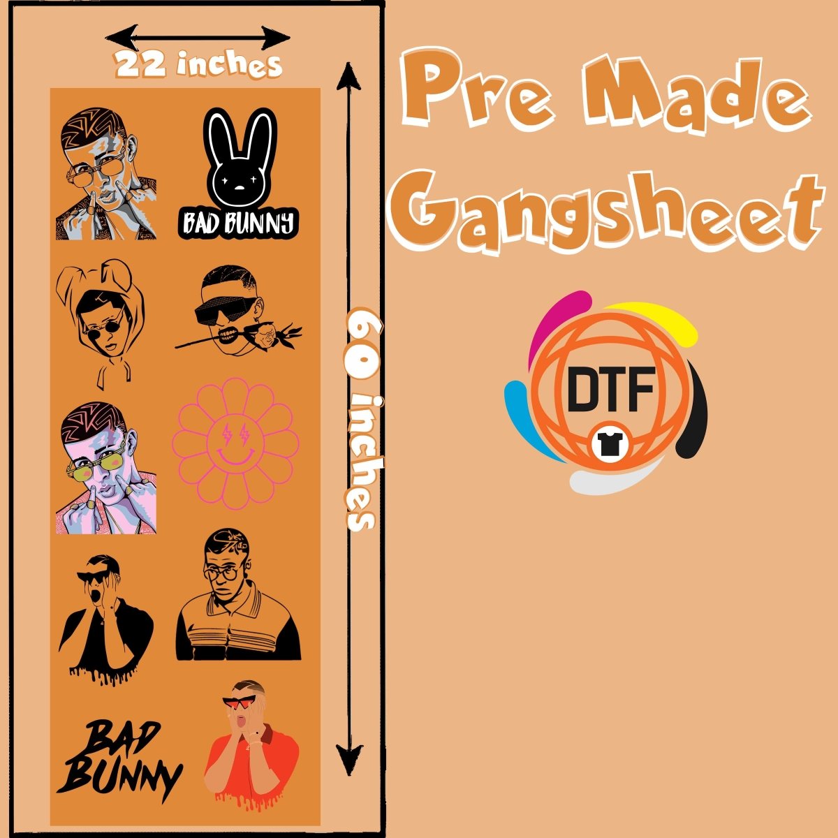Bunny Vibes Crew Premade DTF Gangsheet - Buy Bulk DTF