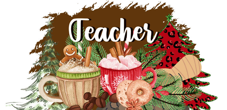 Christmas Teacher Coffee - UV DTF Libbey Glass Wrap - Buy Bulk DTF