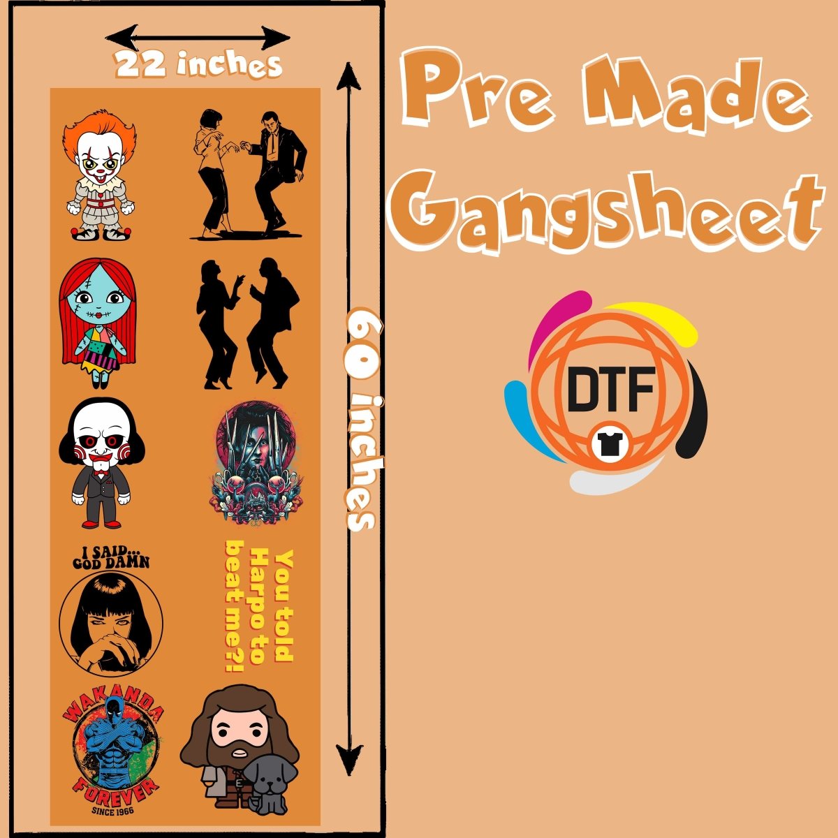 Cinema Classics Set Premade DTF Gangsheet - Buy Bulk DTF