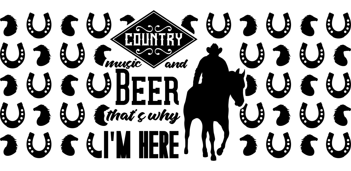 Country music and Beer that's why I'm here - UV DTF Libbey Glass Wrap - Buy Bulk DTF