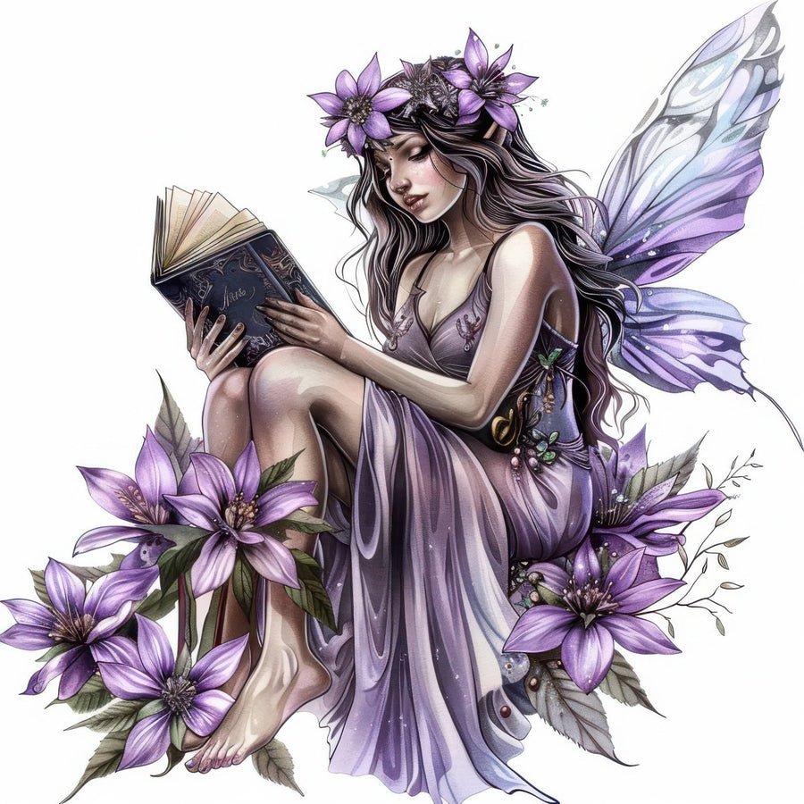 Fairy Reading on Flower - Enchanted Blossom Ready To Print DTF Transfers - Buy Bulk DTF