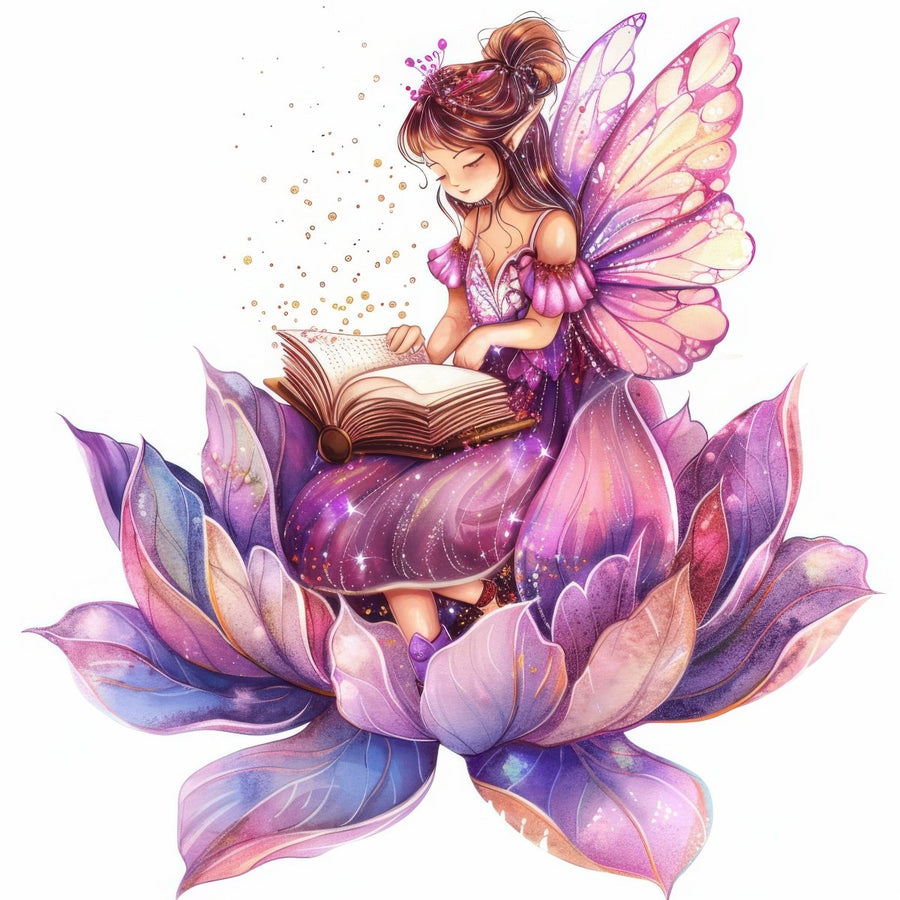 Fairy Reading on Flower - Floral Fantasy Ready To Print DTF Transfers - Buy Bulk DTF