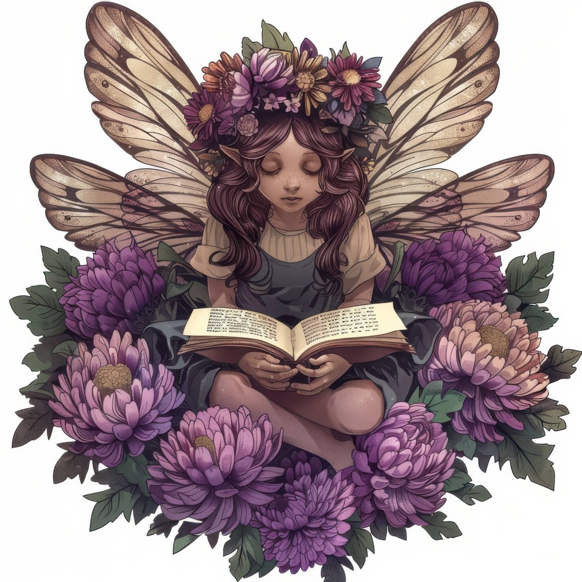 Fairy Reading on Flower - Garden of Dreams Ready To Print DTF Transfers - Buy Bulk DTF