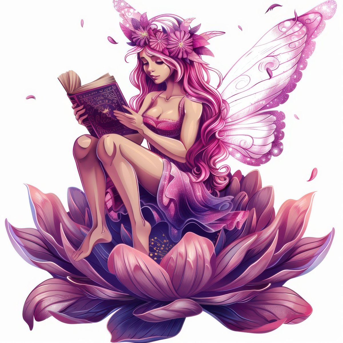 Fairy Reading on Flower - Magical Meadow Ready To Print DTF Transfers - Buy Bulk DTF