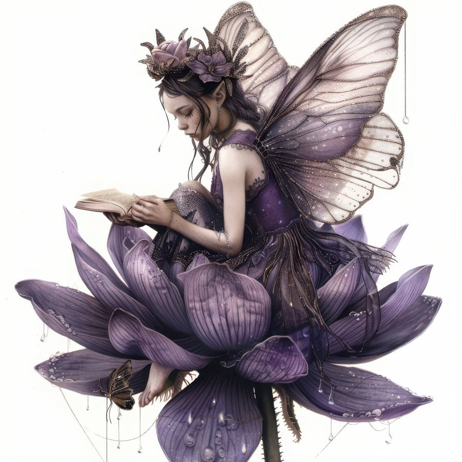 Fairy Reading on Flower - Moonlit Petals Ready To Print DTF Transfers - Buy Bulk DTF