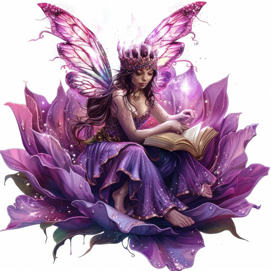 Fairy Reading on Flower - Petal Paradise Ready To Print DTF Transfers - Buy Bulk DTF