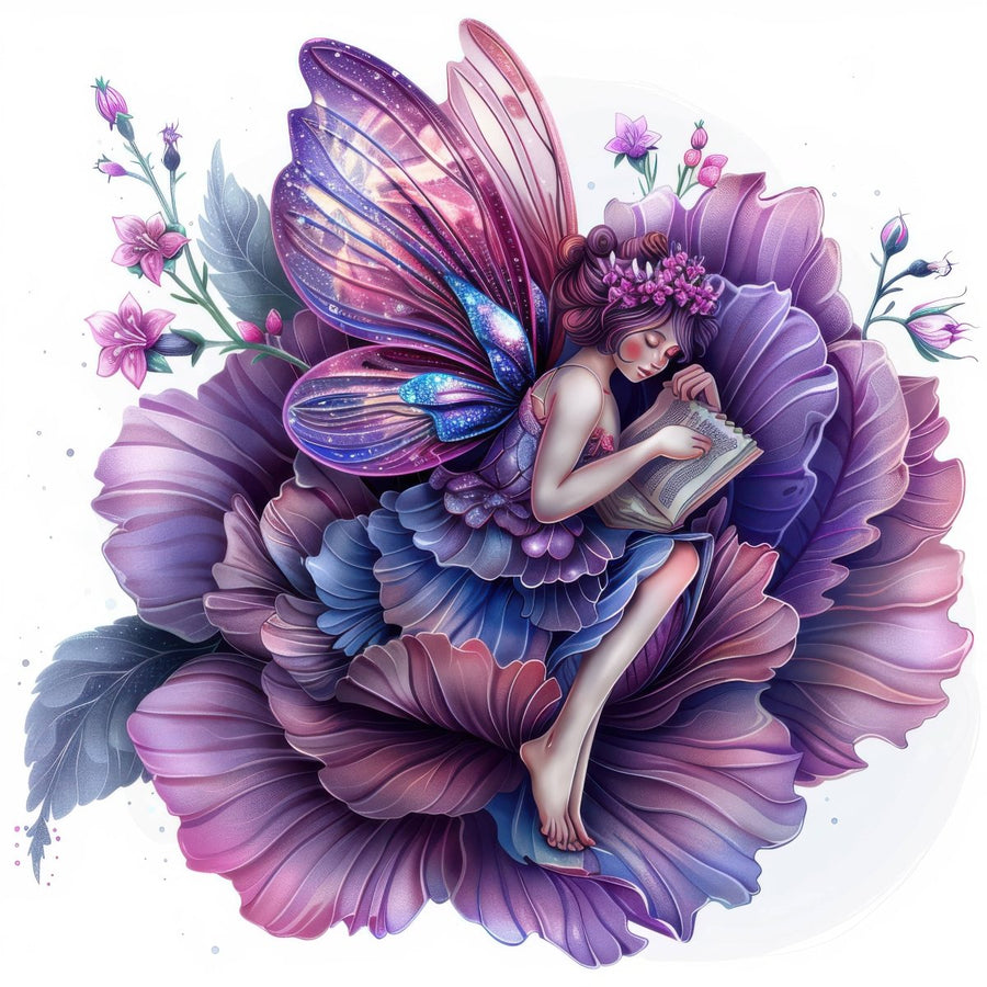 Fairy Reading on Flower - Petal Reverie Ready To Print DTF Transfers - Buy Bulk DTF