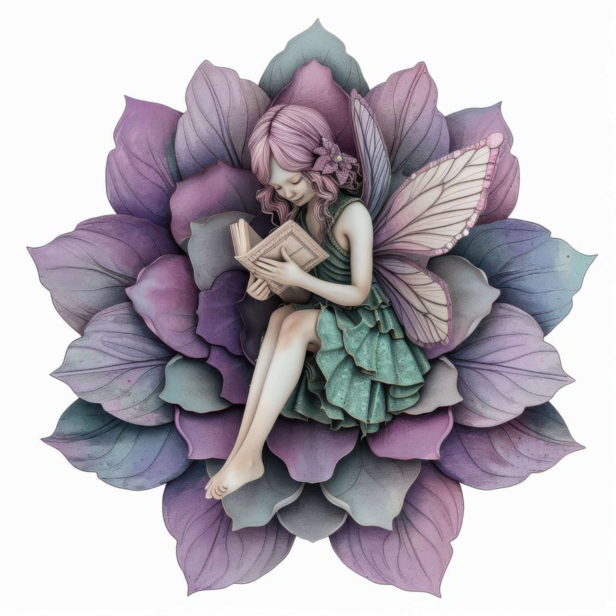 Fairy Reading on Flower - Twilight Garden Ready To Print DTF Transfers - Buy Bulk DTF