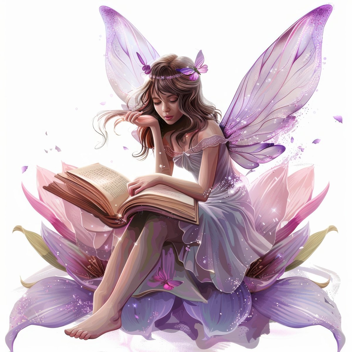 Fairy Reading on Flower - Whimsical Wildflowers Ready To Print DTF Transfers - Buy Bulk DTF