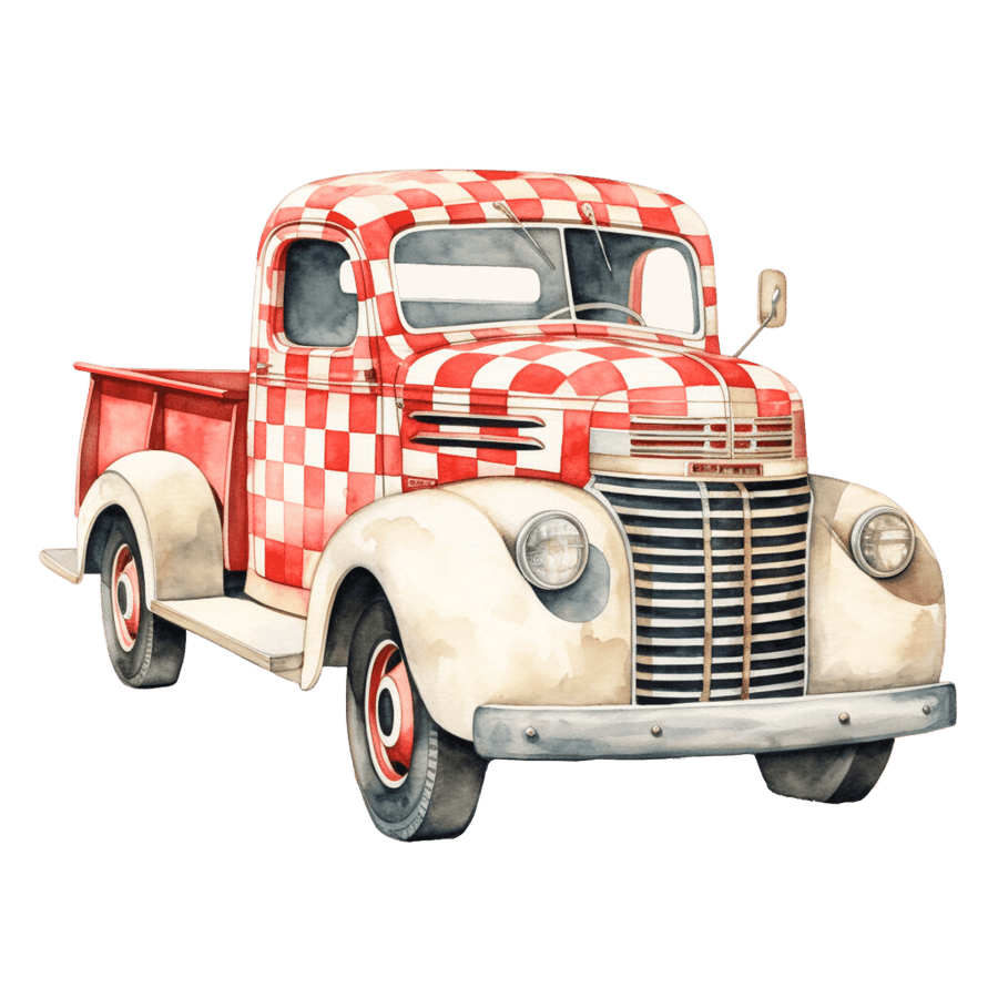 Festive Watercolor Trucks – Ready To Press DTF Transfers - Buy Bulk DTF
