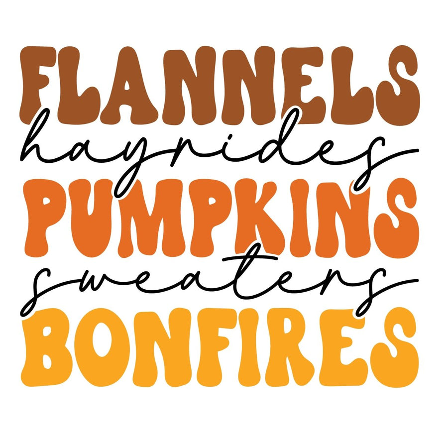 Flannes Hayrides Pumpkins Sweaters Bonfiers Ready To Press DTF Transfer - Buy Bulk DTF