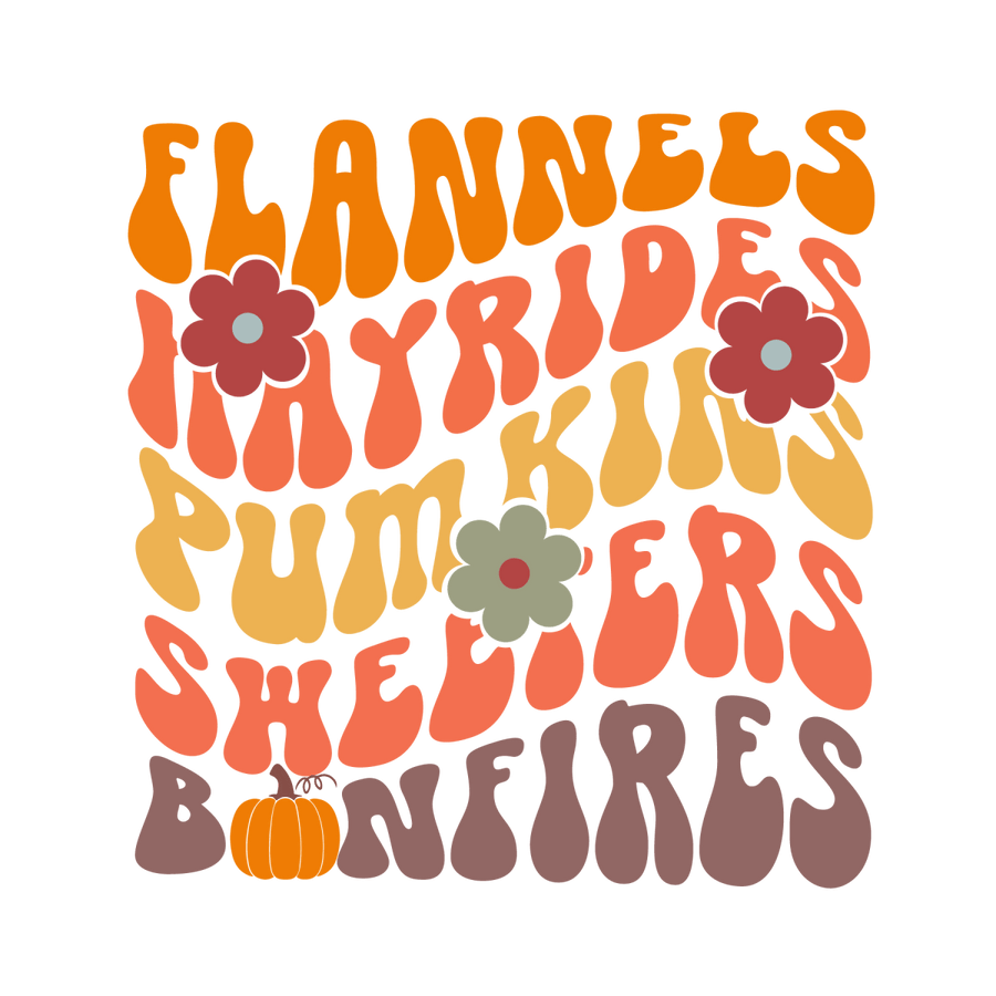 Flannes Hayrides Pumpkins Sweaters Bonfires Flower and Pumpkin Ready To Press DTF Transfer - Buy Bulk DTF