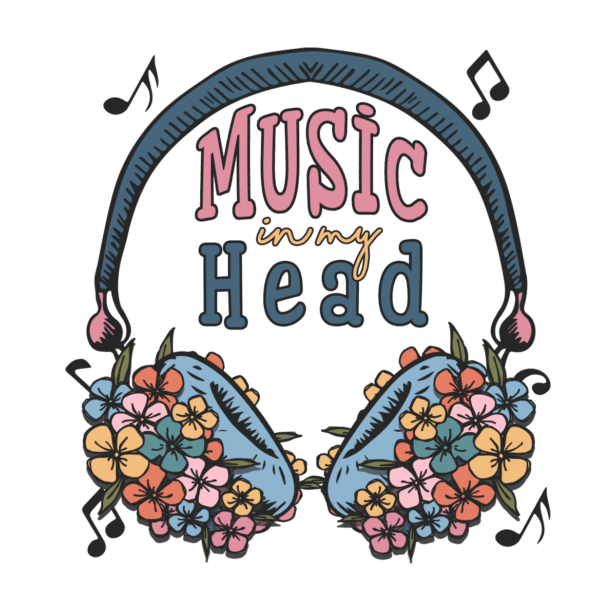 Floral Music Loving Head - Ready To Press DTF Transfers - Buy Bulk DTF
