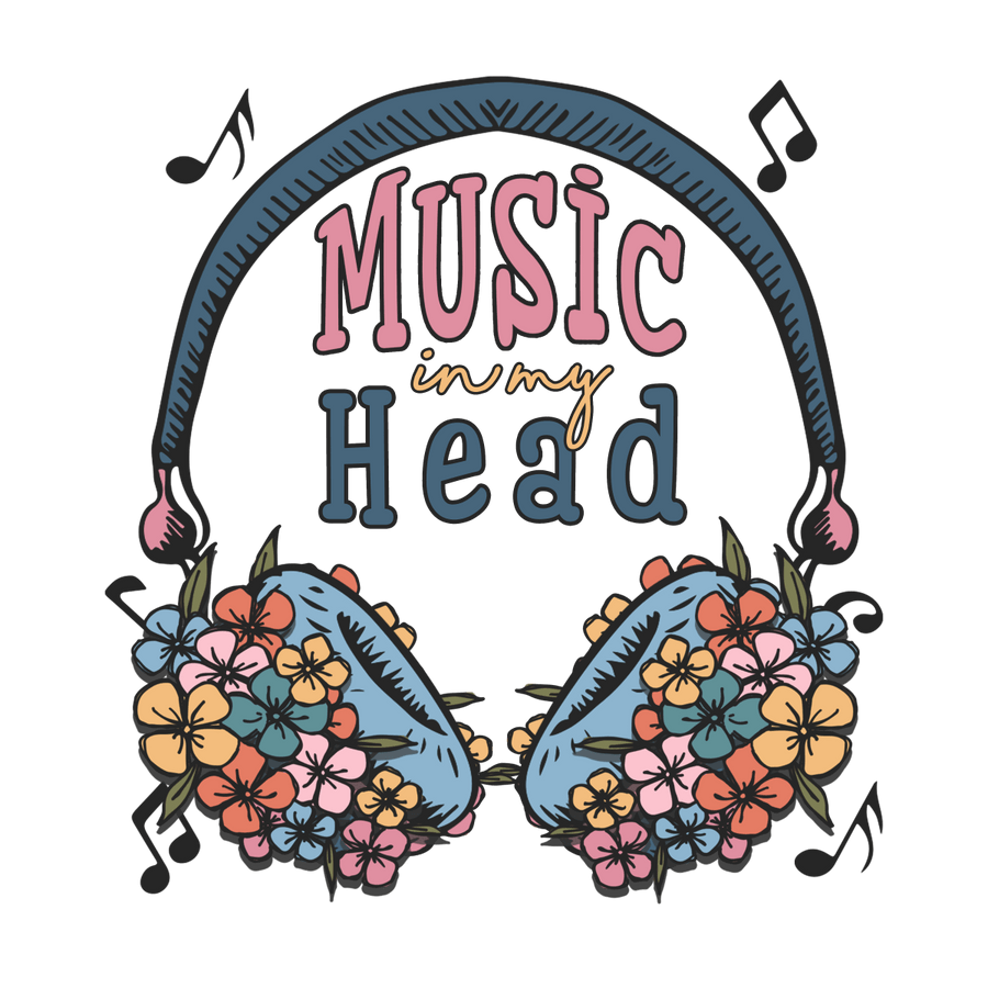 Floral Music Loving Head - Ready To Press DTF Transfers - Buy Bulk DTF