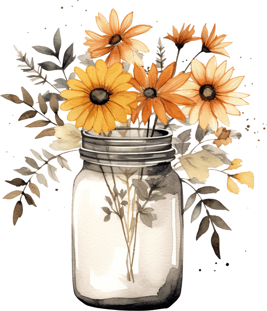 Flower Mason Jar 02 - Ready To Press DTF Transfers - Buy Bulk DTF