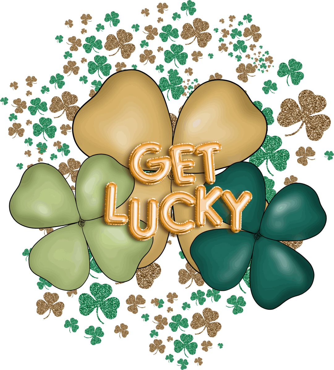 Get Lucky Green Gold Clovers ST Patricks Ready to Press DTF Transfer - Buy Bulk DTF