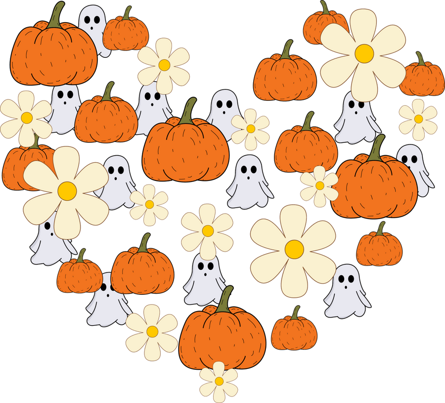 Ghost Flowers Heart Shape Ready To Press DTF Transfer - Buy Bulk DTF