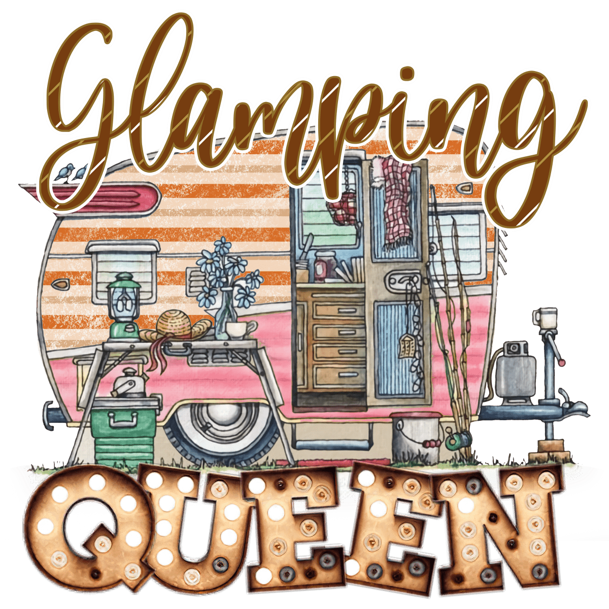 Glamping - Queen - Ready To Press DTF Transfers - Buy Bulk DTF