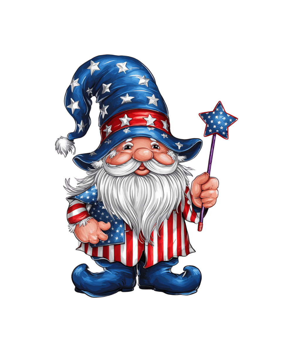 Gnome in Stars & Stripes - Ready To Print DTF Transfers - Buy Bulk DTF
