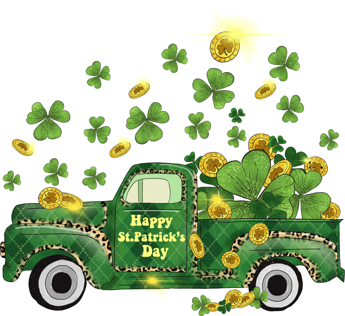 Happy St Patricks Day Pickup Truck Ready to Press DTF Transfer - Buy Bulk DTF