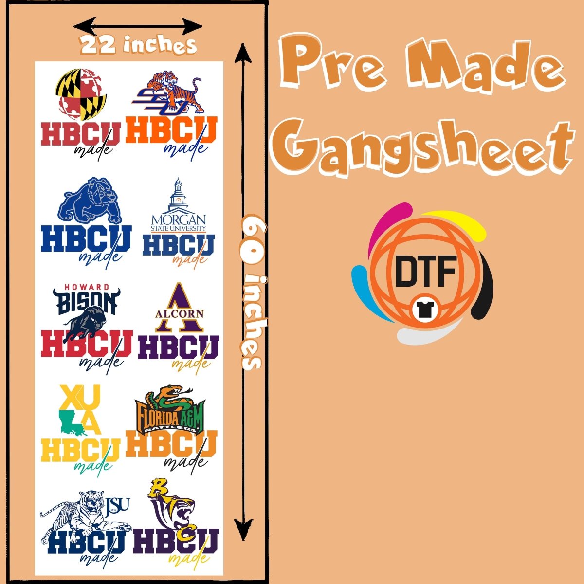 HBCU Pride Pack Premade DTF Gangsheet - Buy Bulk DTF