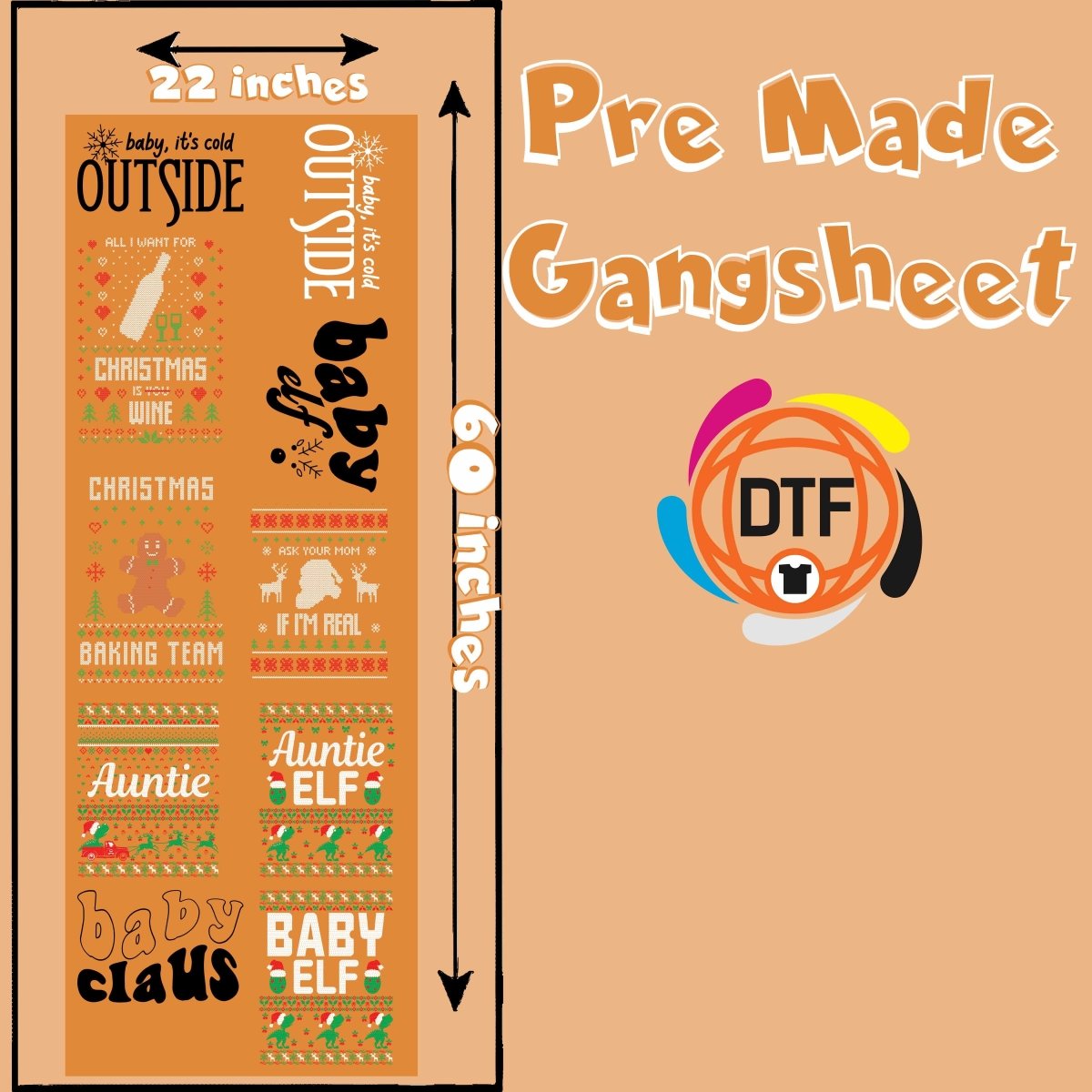 Joyful Noel Gang Premade DTF Gangsheet - Buy Bulk DTF