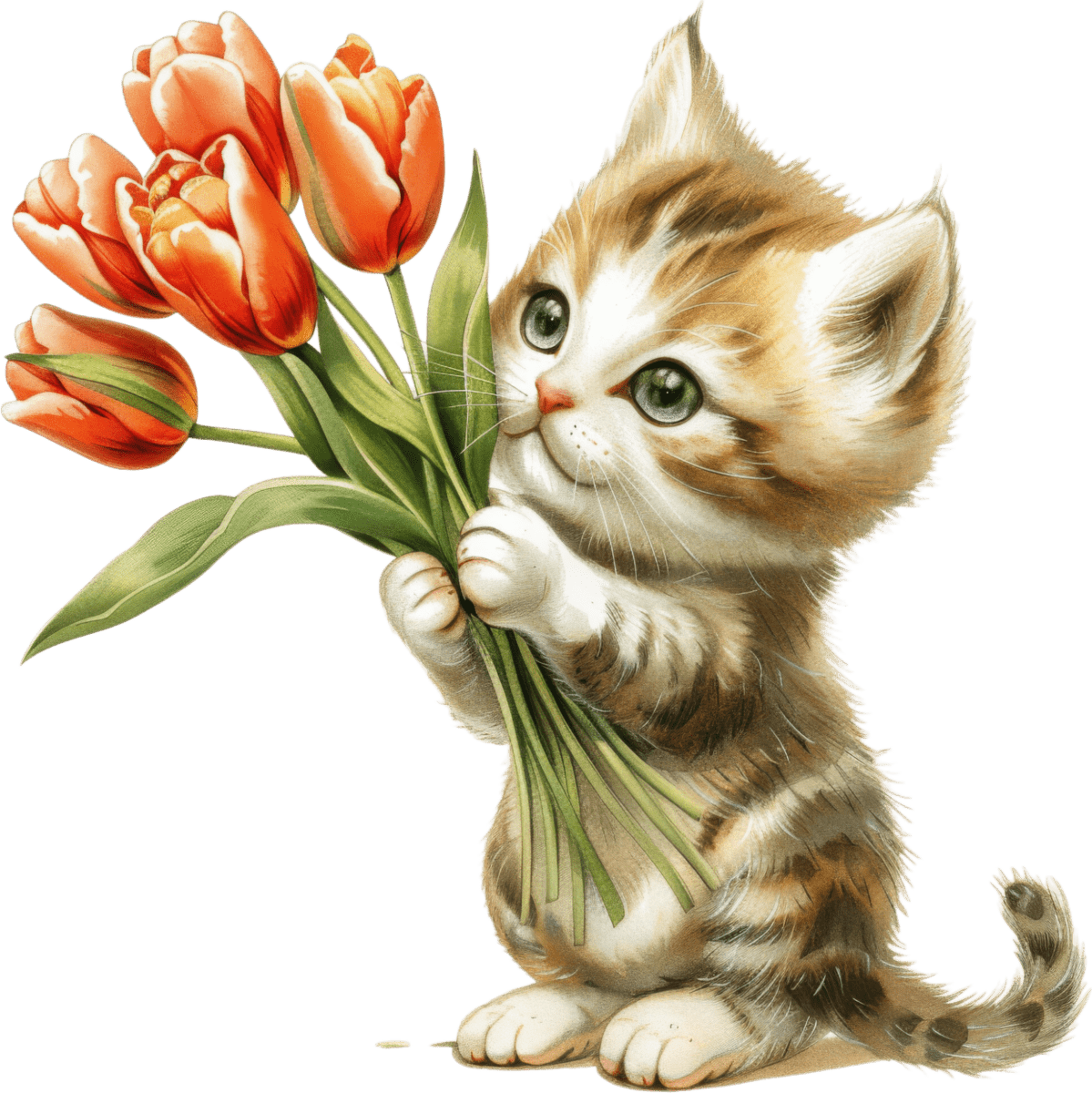 Kitty Tulips - Ready To Press DTF Transfers - Buy Bulk DTF