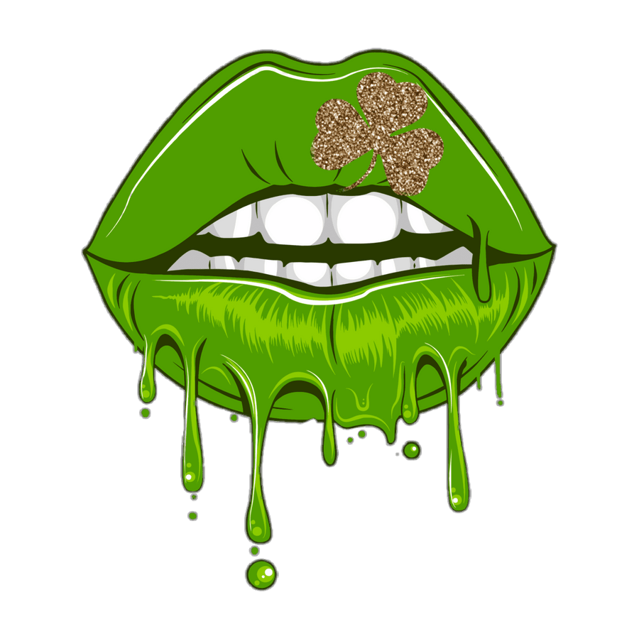 Lips with Gold Clover ST Patricks Day - Ready To Press DTF Transfer - Buy Bulk DTF