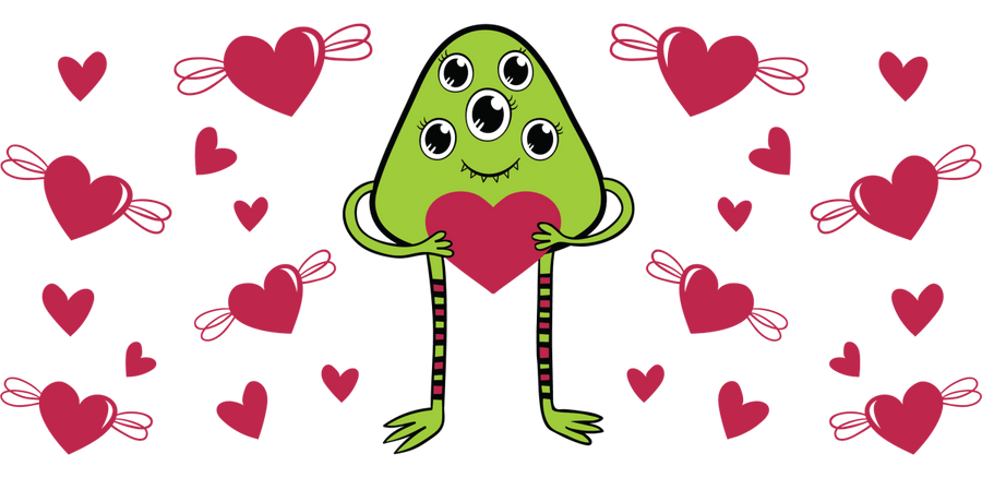 Love Alien and Flying hearts Libbey - UV DTF Libbey Glass Wrap - Buy Bulk DTF