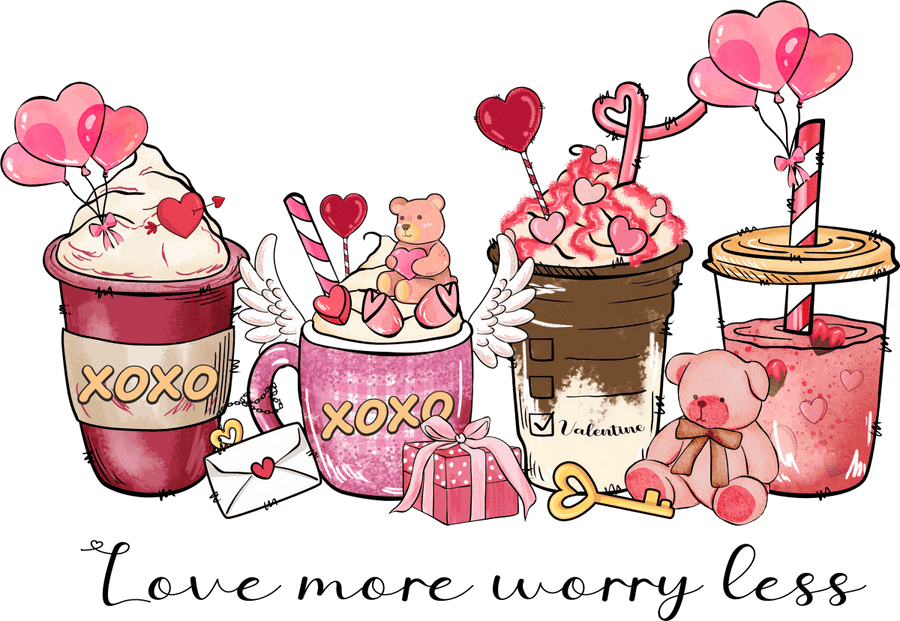 Love More Worry Less Coffee Ready To Press DTF Transfer - Buy Bulk DTF