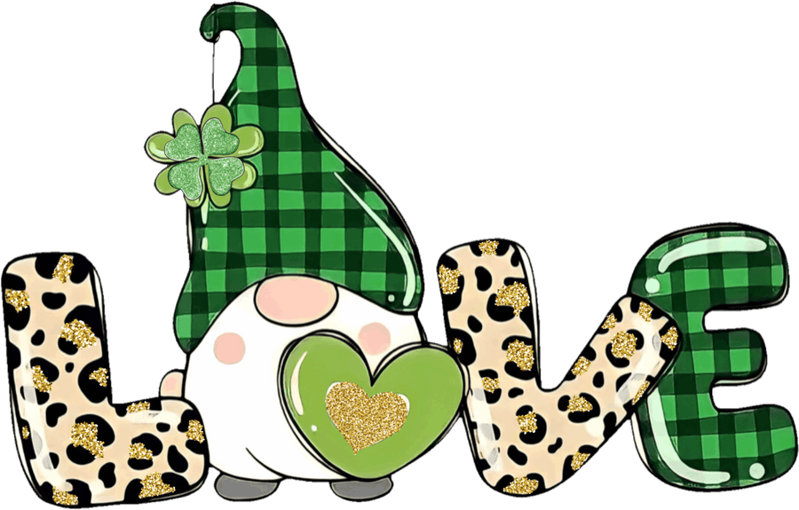Love St Patricks Day Garden Gnome Ready To Press DTF Transfers - Buy Bulk DTF