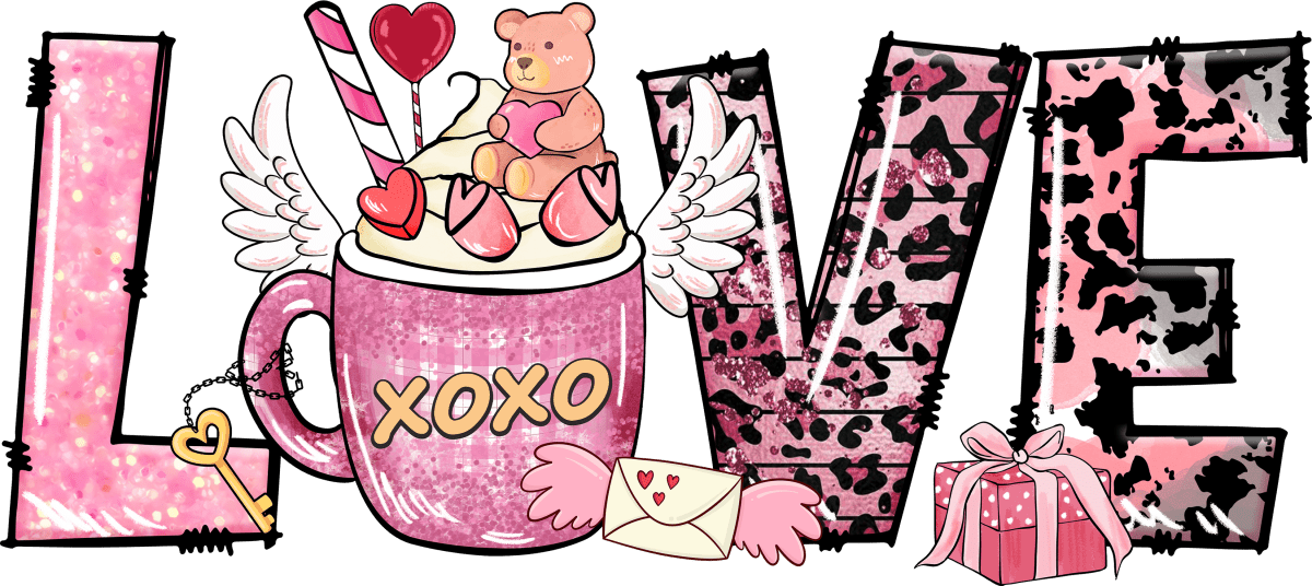 Love XOXO Coffee Ready To Press DTF Transfer - Buy Bulk DTF