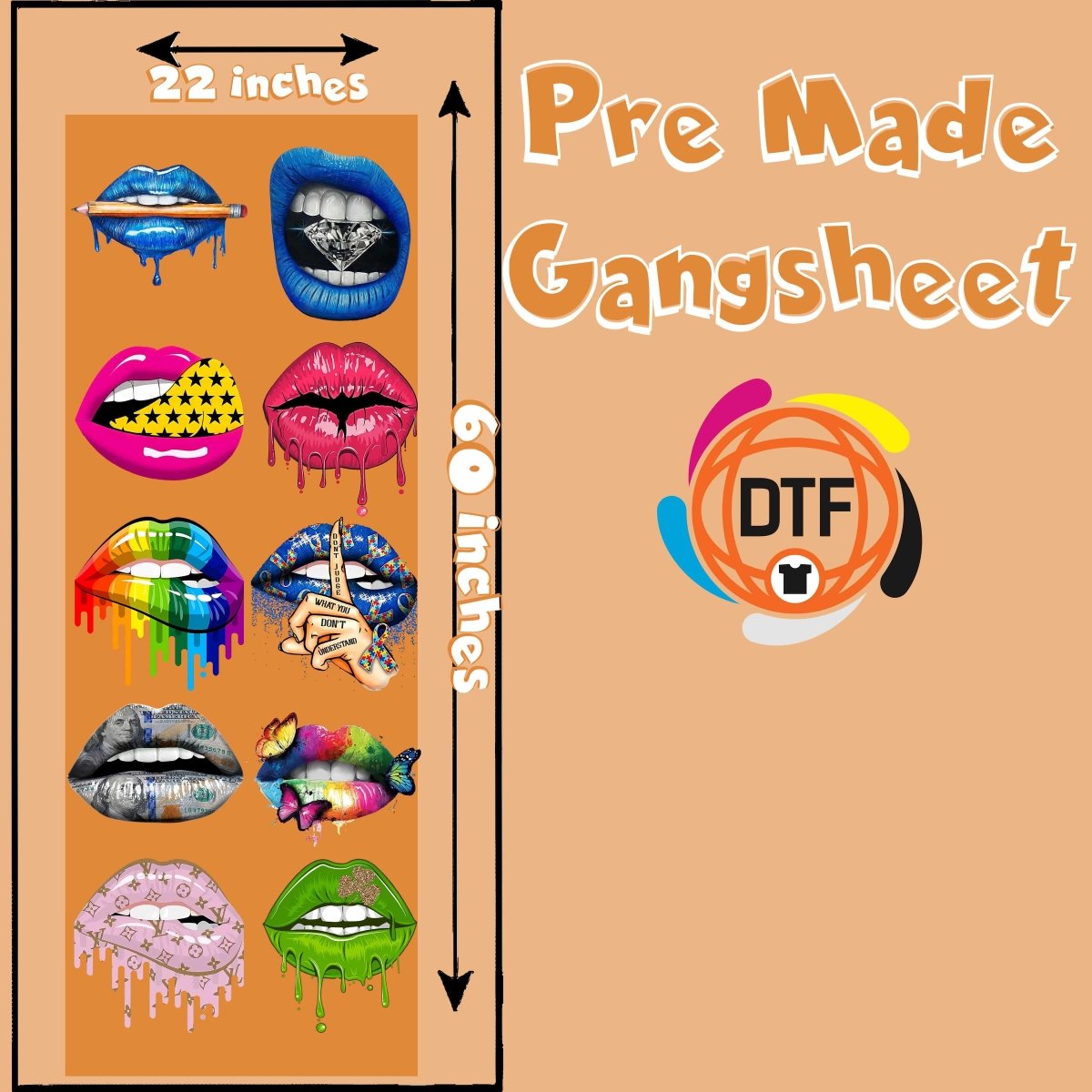 Luscious Lips Set Premade DTF Gangsheet - Buy Bulk DTF