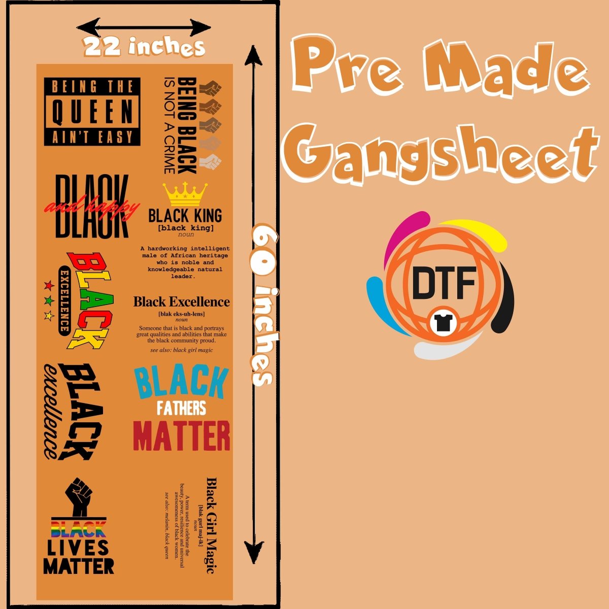 Melanin Magic Set Premade DTF Gangsheet - Buy Bulk DTF