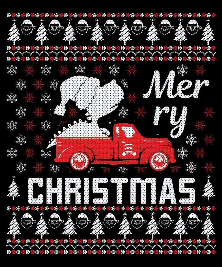 Merry Christmas Dinosaur PickUp Truck Ugly Sweater Party Ready To Press DTF Transfer - Buy Bulk DTF