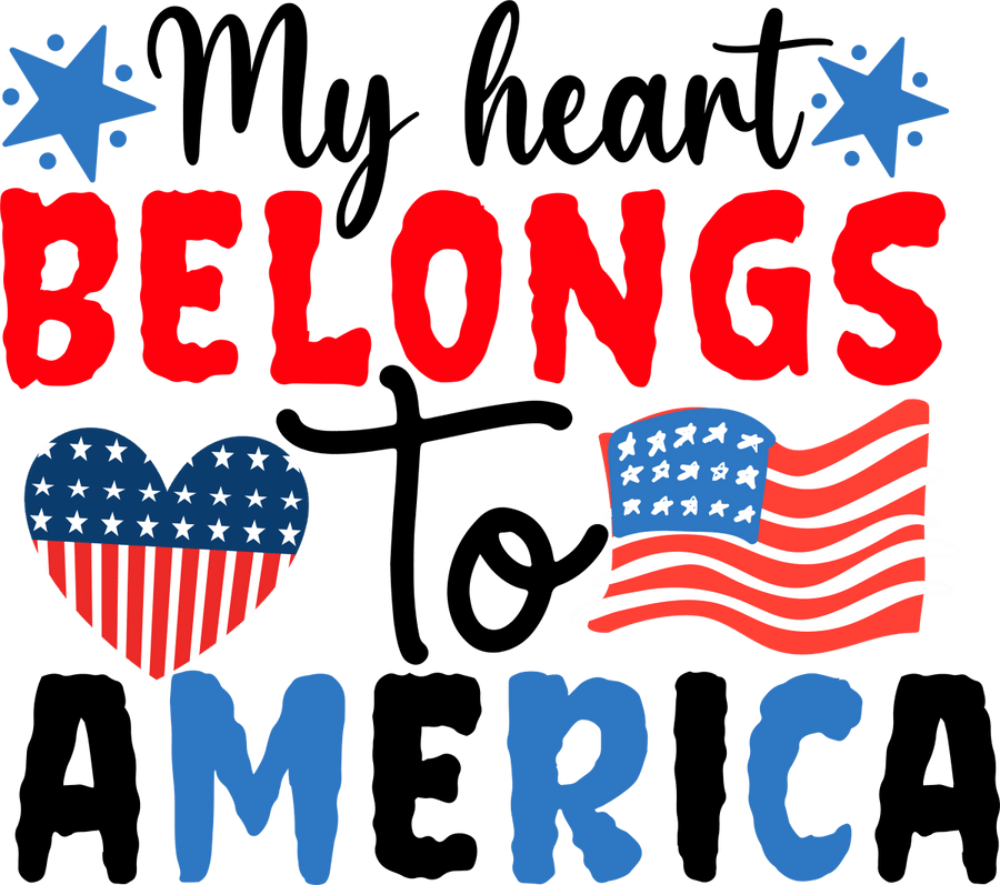 My Hearts Belongs To America - 1176 Ready to Press DTF Transfer - Buy Bulk DTF