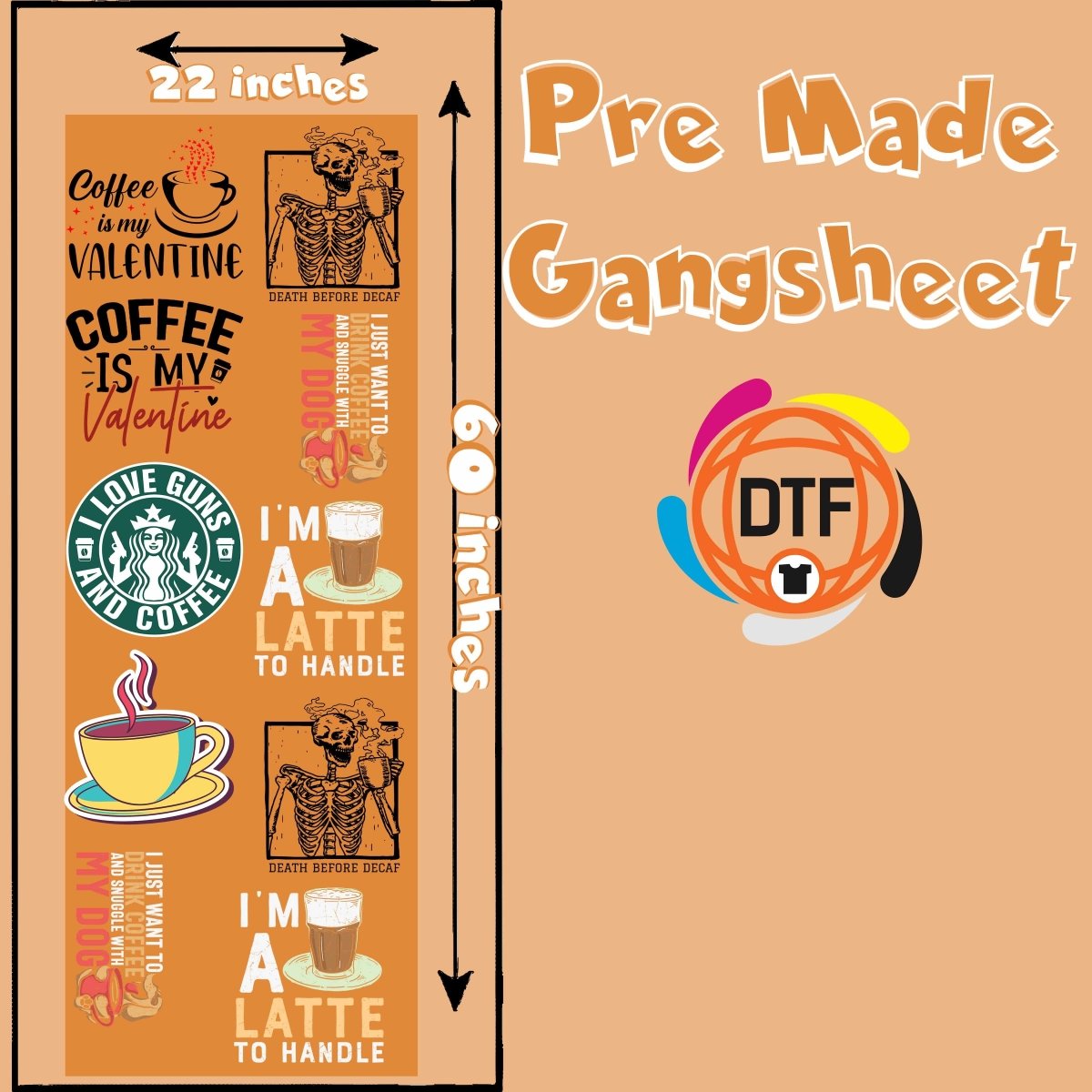 Nice Coffee Premade DTF Gangsheet - Buy Bulk DTF