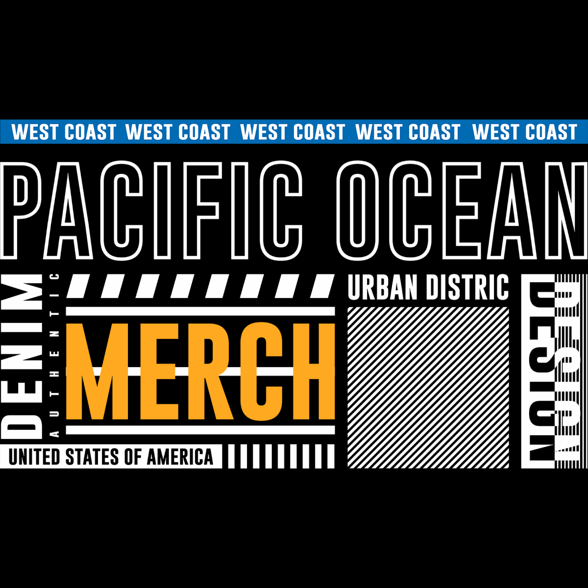 Pacific Ocean Demin Merch - Urban District Design - Ready To Press DTF Transfer - Buy Bulk DTF