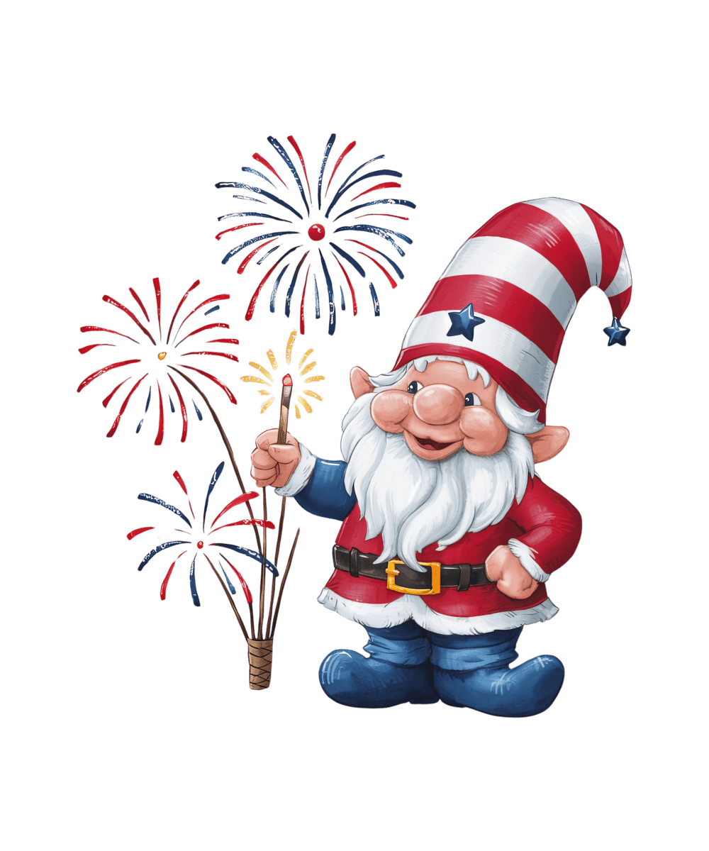 Patriotic Gnome Fireworks - Ready To Print DTF Transfers - Buy Bulk DTF