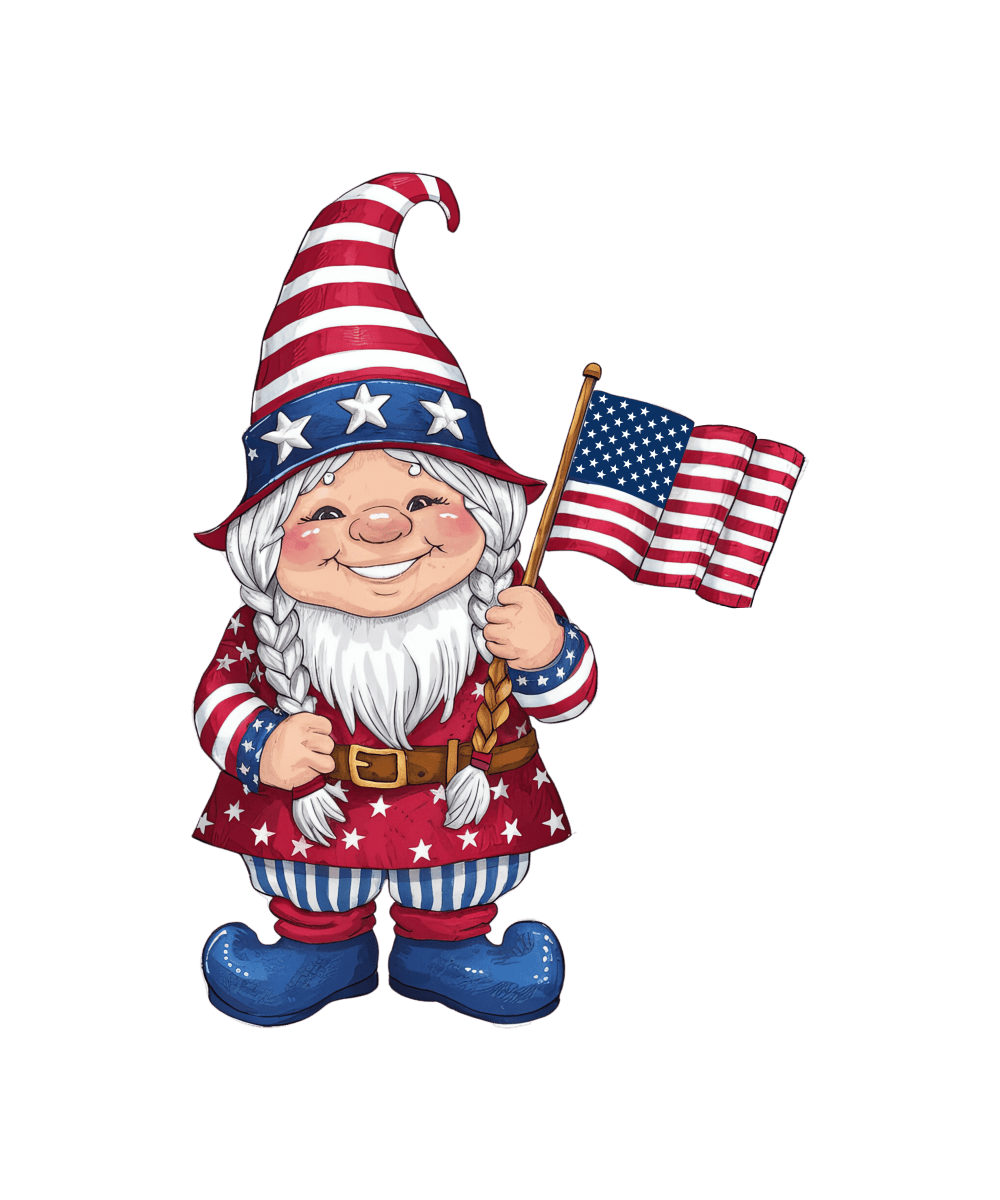 Patriotic Gnome Holding Flag - Ready To Print DTF Transfers - Buy Bulk DTF