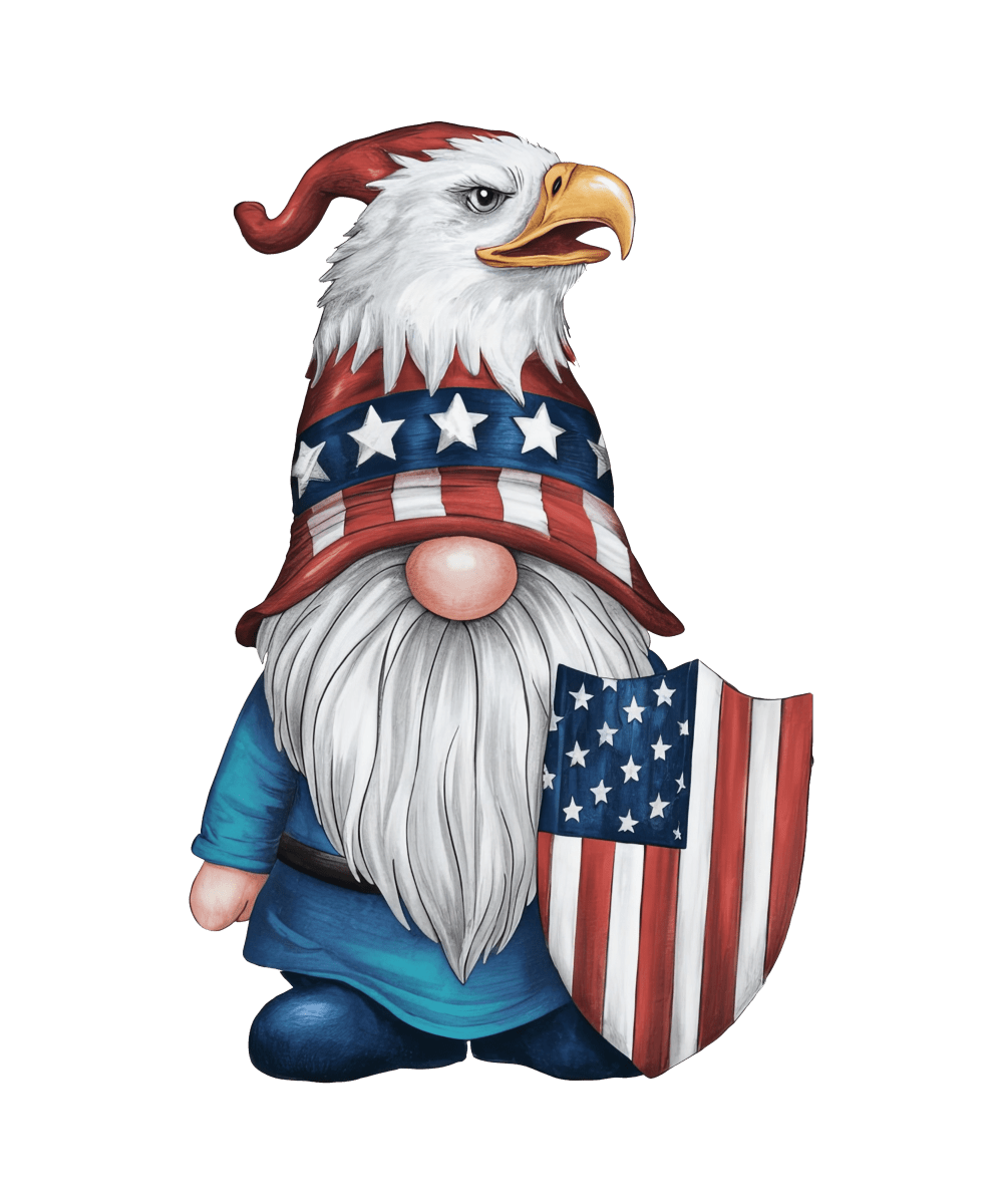 Patriotic Gnome with Bald Eagle - Ready To Print DTF Transfers - Buy Bulk DTF