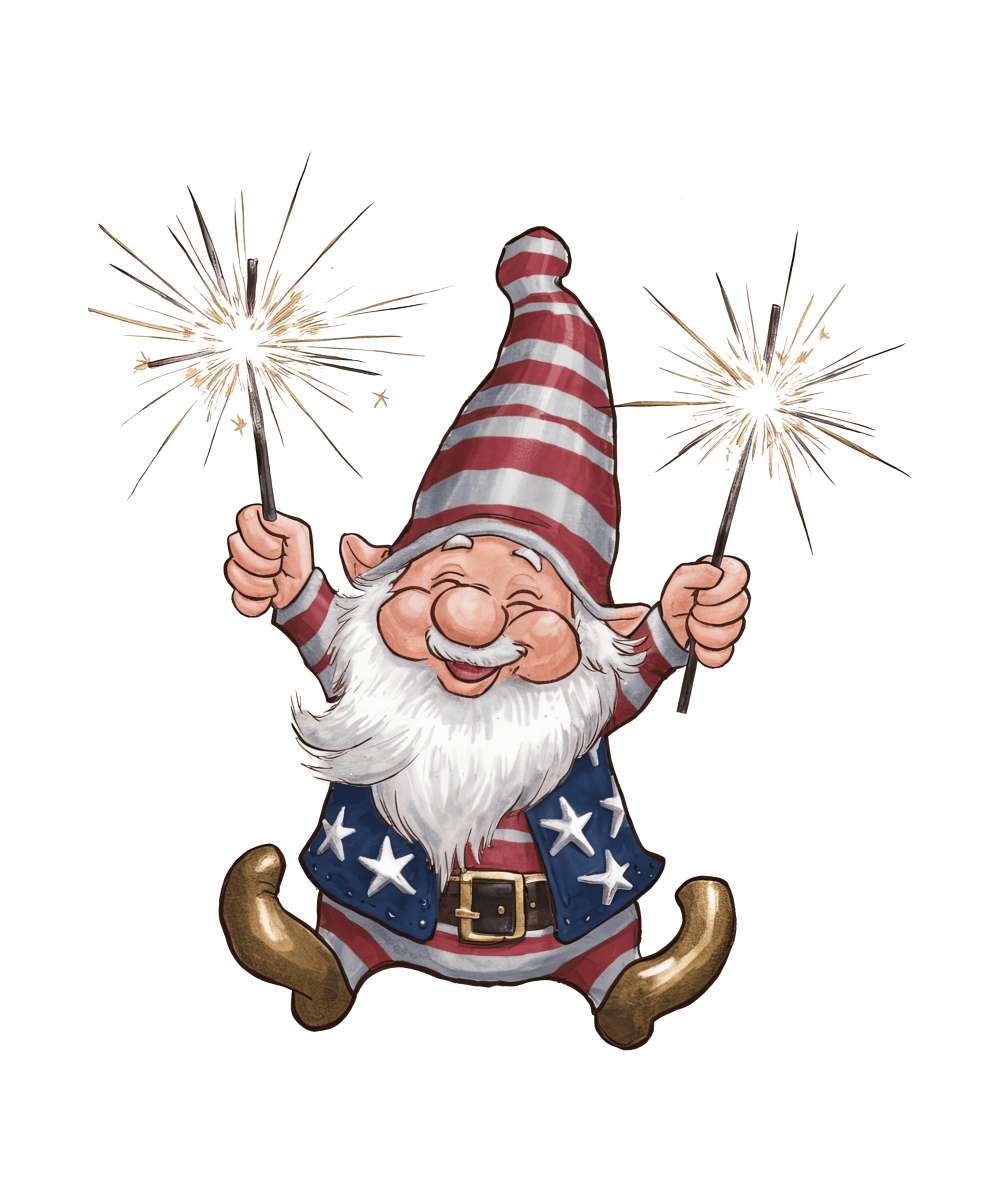 Patriotic Gnome with Sparklers - Ready To Print DTF Transfers - Buy Bulk DTF