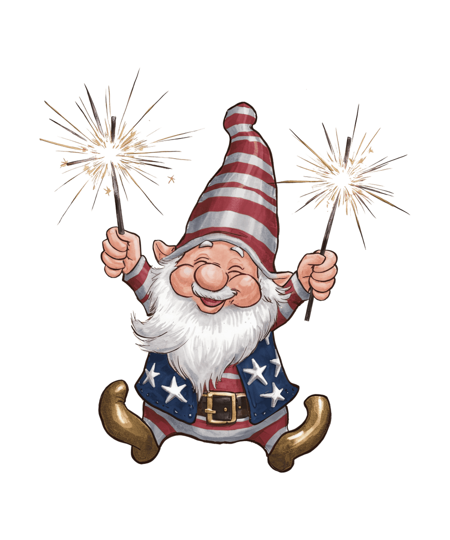 Patriotic Gnome with Sparklers - Ready To Print DTF Transfers - Buy Bulk DTF