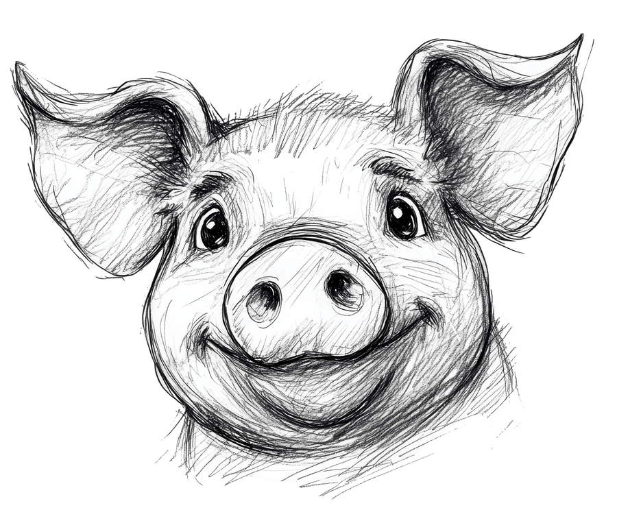 Pencil Sketch Pig 2 Ready to Press DTF Transfer - Buy Bulk DTF
