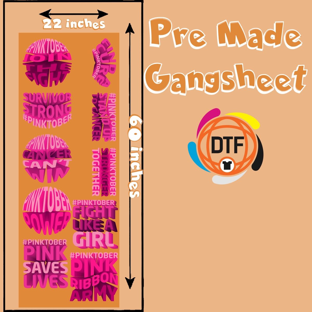 Pinktober Dreams Premade DTF Gangsheet - Buy Bulk DTF