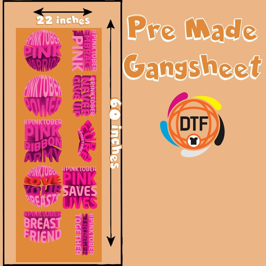 Pinktober Vibes Premade DTF Gangsheet - Buy Bulk DTF