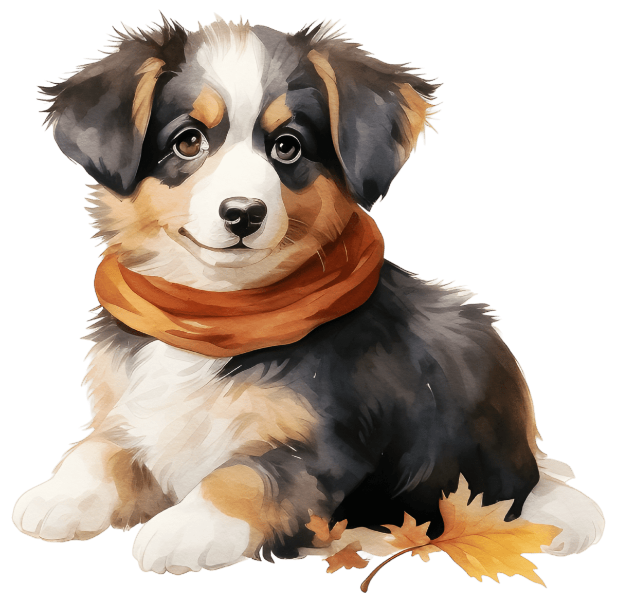 Playful Dog in Autumn Leaves Watercolor Ready to Press DTF Transfers - Buy Bulk DTF